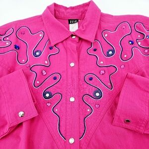 Rare Vintage 80's USA Cotton Women's Embellished Western Styled Shirt